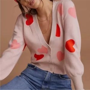 ❤️ Anthropologie Maeve Lily Heart Cardigan V-neck Sweater XS